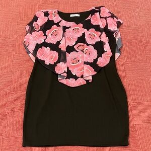 Floral size 14 women’s  Black and Pink Midi Dress sleeveless with flowy top